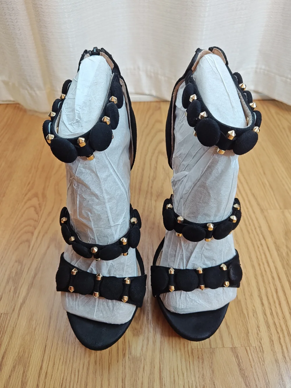 Glaze Black Studded Strappy Platform Heels Stiletto Sandal Edgy Glam Goth 8.5
